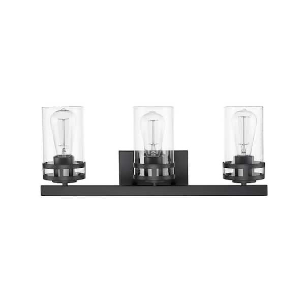 Lunden 22 in. 3-Light Matte Black Vanity-Light Clear