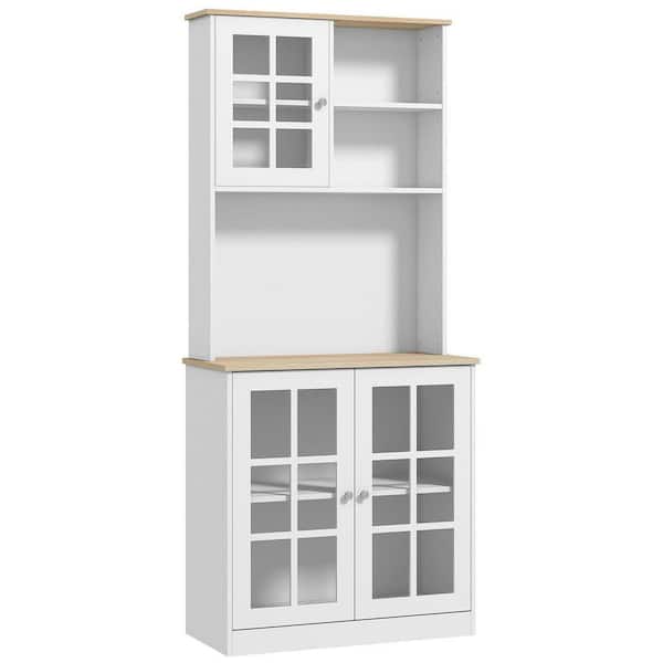 White and Light Brown Wood Pantry Organizer with Adjustable Shelves;Removable Shelves