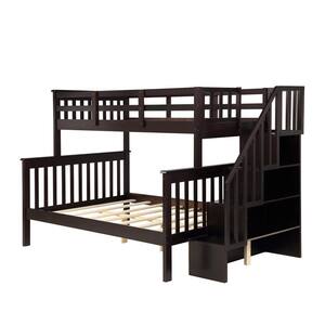 54.33 in. W Espresso Stairway Twin-Over-Full Bunk Bed with Storage and Guard Rail for Bedroom