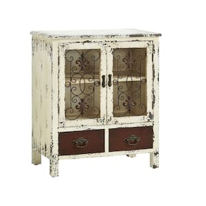 Voigt Antiqued White and Red Console Accent Cabinet