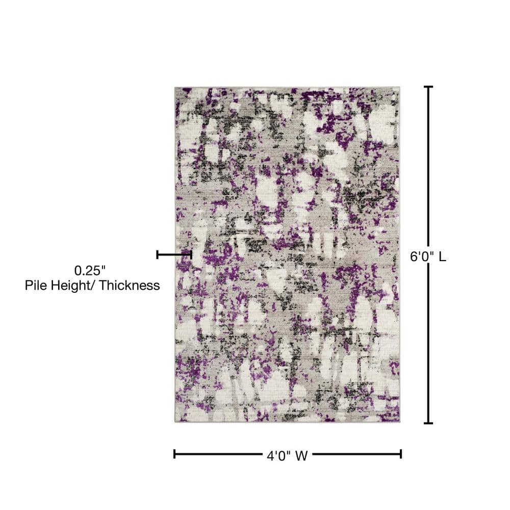 Skyler 4' x 6' Grey and Purple Abstract Synthetic Area Rug