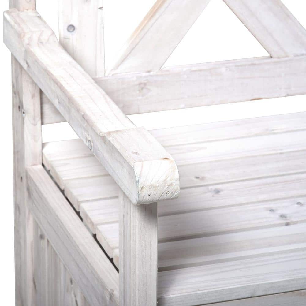 White Painted Fir Wood Outdoor Storage Bench with High Back