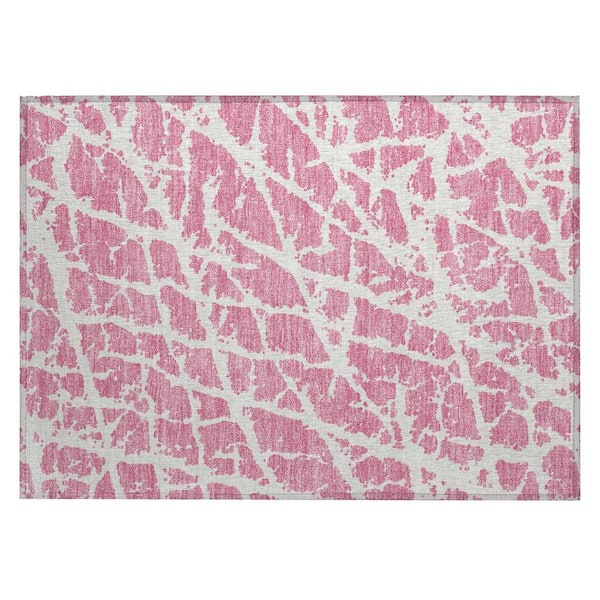 HomeRoots Pink and Ivory 2 ft. x 3 ft. Abstract Indoor/Outdoor Area Rug