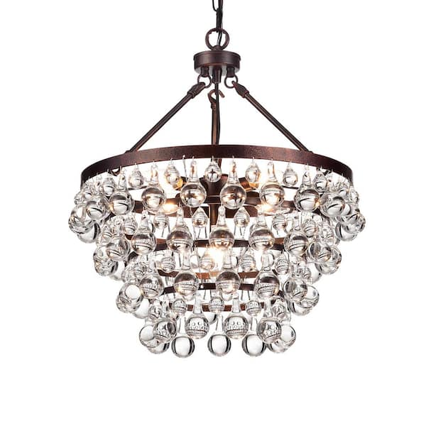 Edvivi Clarus 5-Light Antique Copper 4-Tier Glam Chandelier with Clear Glass Hanging Crystals