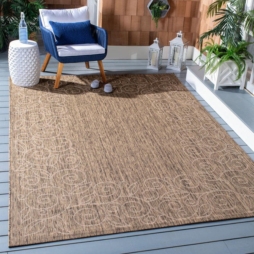 Elegant Dark Beige 31" Round Indoor/Outdoor Easy-Care Rug