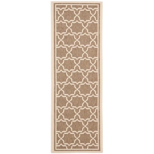 SAFAVIEH Courtyard Brown/Bone 2 ft. x 7 ft. Geometric Indoor/Outdoor Patio  Runner Rug
