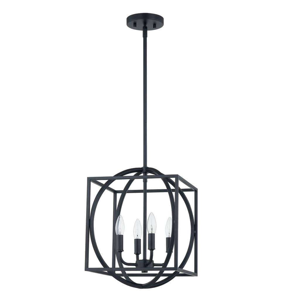 Black 4-Light Glass Lantern Pendant Light