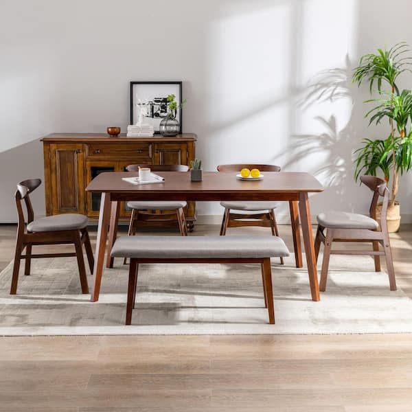 Nereida 63 in. Brown Solid Wood Mid Century Modern Dining Table