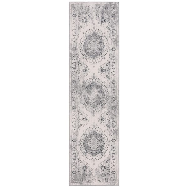 Odyssey 2 ft. x 8 ft. Gray/Ivory Distressed Ornate Runner Rug