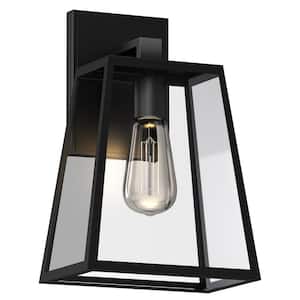 13 in. 1-Light Black Outdoor Hardwired Caged Lantern Sconce with No Bulbs Included