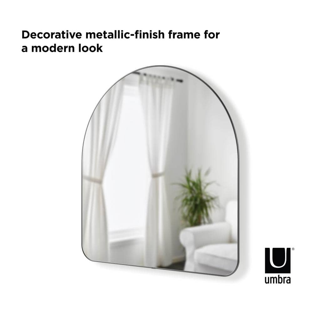 Metallic Titanium Arched Wall Mirror with Thin Rim