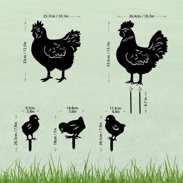 Chicken Weather Proof Steel Decorative Garden Stake 5 Pack