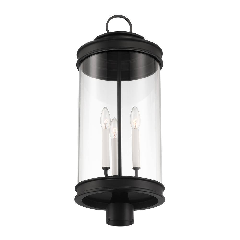 Matte Black 3-Light Outdoor Post Lantern with Clear Glass Shade