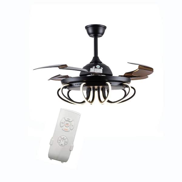 OUKANING 42 in. LED Indoor Black Retractable Ceiling Fan with Light Kit and Remote