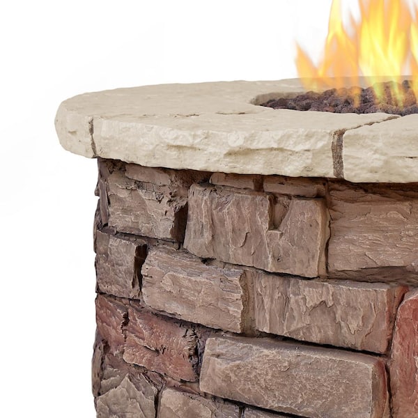 Real Flame Sedona 43 In X 17 In Round Fiber Concrete Propane Fire Pit In Buff With Natural Gas Conversion Kit C11810lp Bf The Home Depot