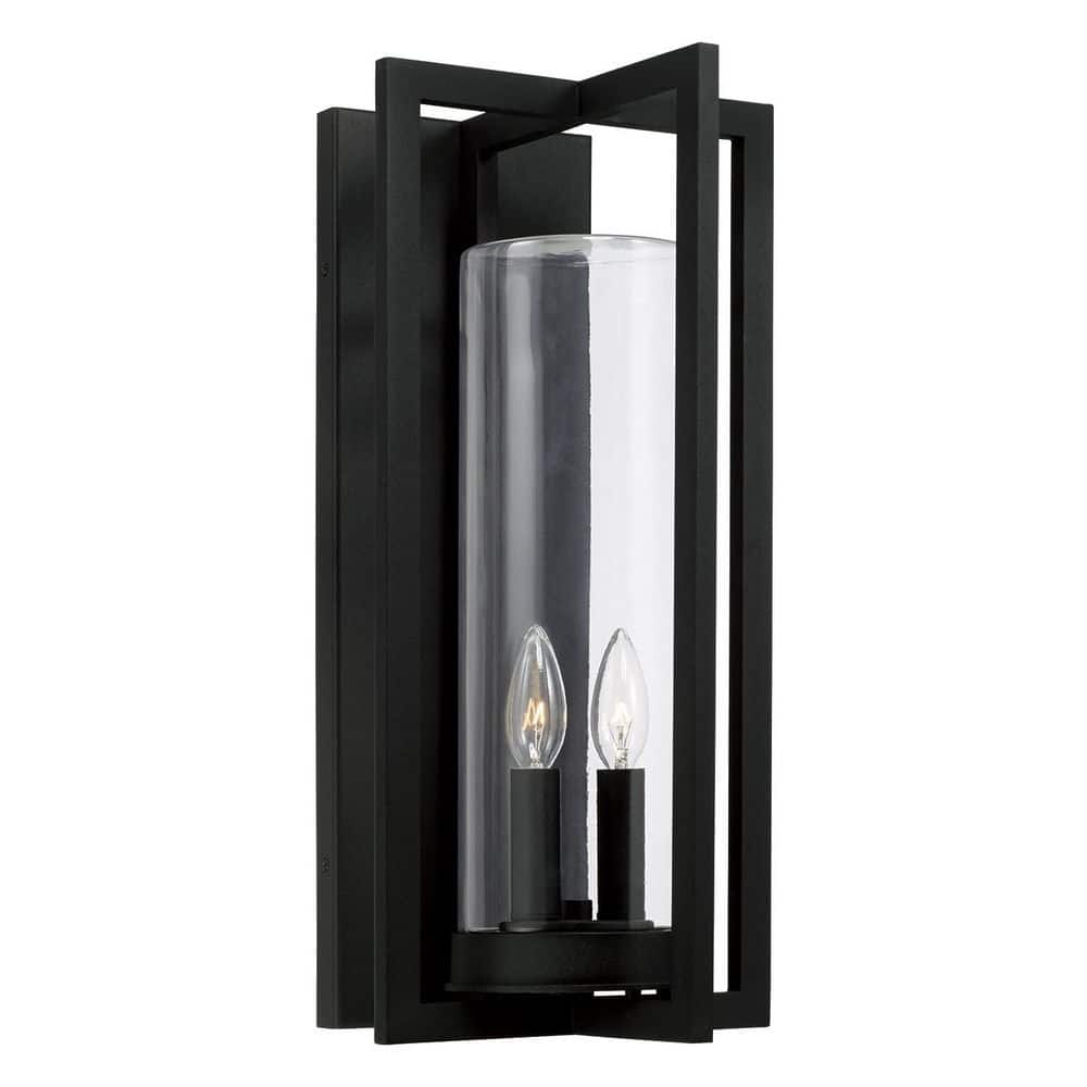 Kent 20 in. 2-Light Black Outdoor Hardwired Wall Lantern Sconce with Clear Glass Cylinder and No Bulbs Included price history on PriceWatchPro