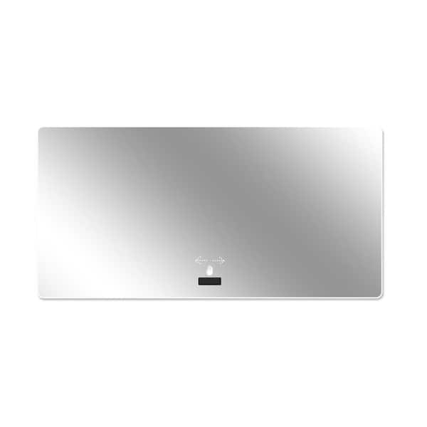 Unbranded Silver 48 in. W x 32 in. H Rectangular LED Wall Mirror with Light, LED Backlit Mirror, Tri-Color Dimming