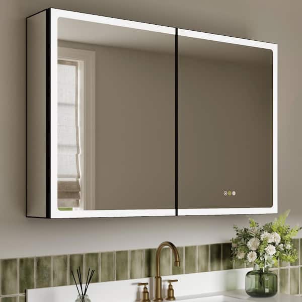 Amelia 36 in. W x 32 in. H Rectangular Aluminum Medicine Cabinet with Mirror, Adjustable Shelf, Dimmable Light, Anti-Fog