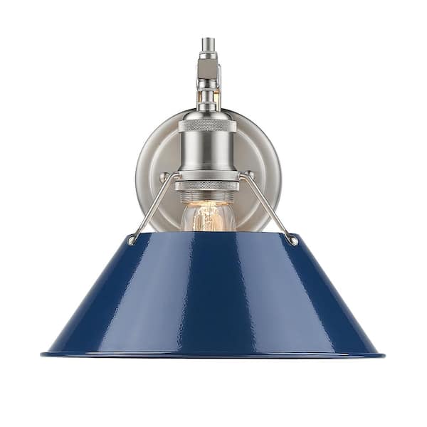 Golden Lighting Orwell PW 1-Light Pewter Sconce with Navy Blue Shade