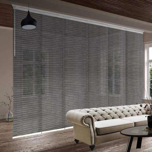 EMOH Ornate Sable 70 in.- 130 in. W x 116 in. L Adjustable 6-Panel White Single Rail Panel Track with 23.5 in. Slates