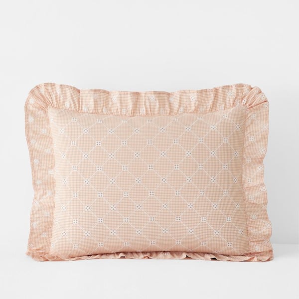 The Company Store Company Cotton Eyelet Ruffle Yarn-Dyed Peach Standard Cotton Percale Sham