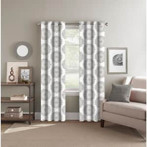 Neutral Medallion Polyester 52 in. W x 84 in. L Back Tab Room Darkening Curtain Panel