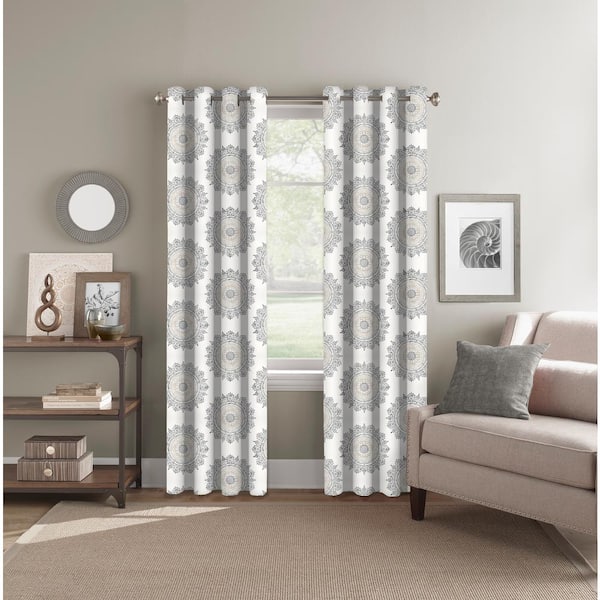 Colordrift Neutral Medallion Polyester 52 in. W x 84 in. L Back Tab Room Darkening Curtain Panel