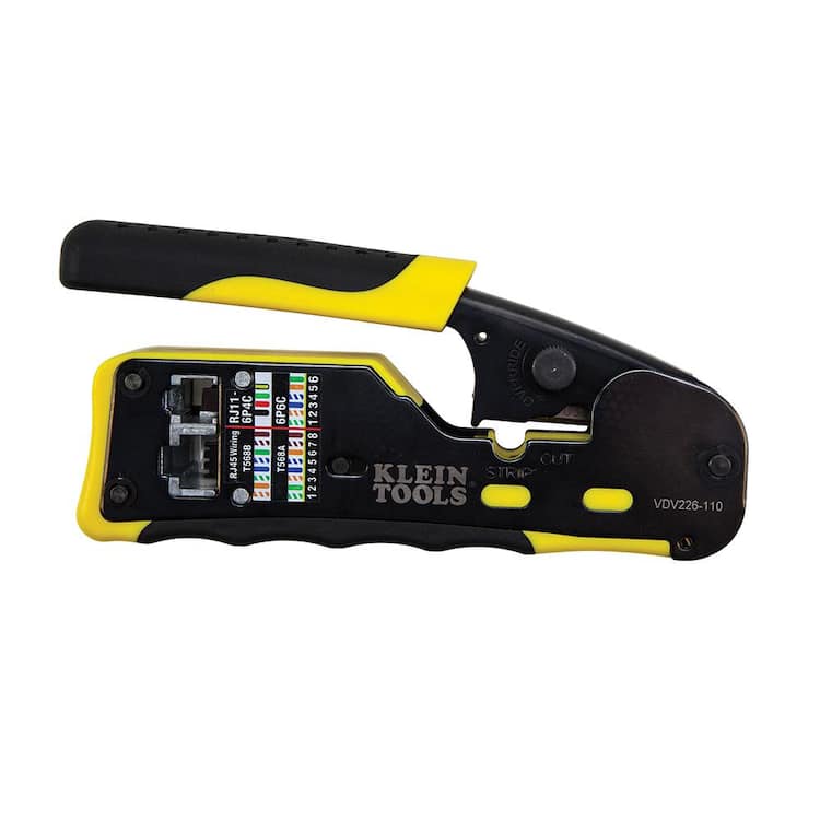 Klein Tools Ratcheting Ethernet Wire Crimper / Stripper / Cutter, for Pass-Thru (VDV226-110)