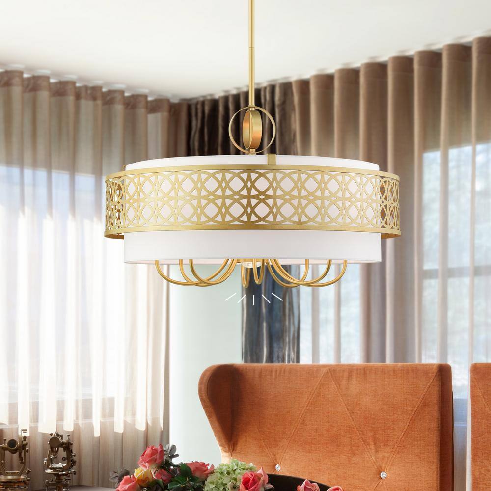 Gold Steel Drum Shade Art Deco Chandelier Light