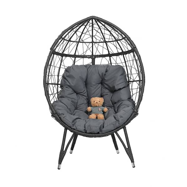 Cesicia Outdoor Patio Wicker Egg Chair Indoor Basket Wicker Chair with Grey Cushion for Backyard Poolside
