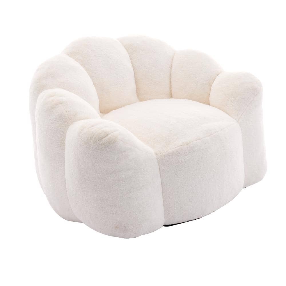 White Faux Fur 43.7 in. Lotus Bean Bag Sofa with Pull Ring, No Assembly Needed durable construction