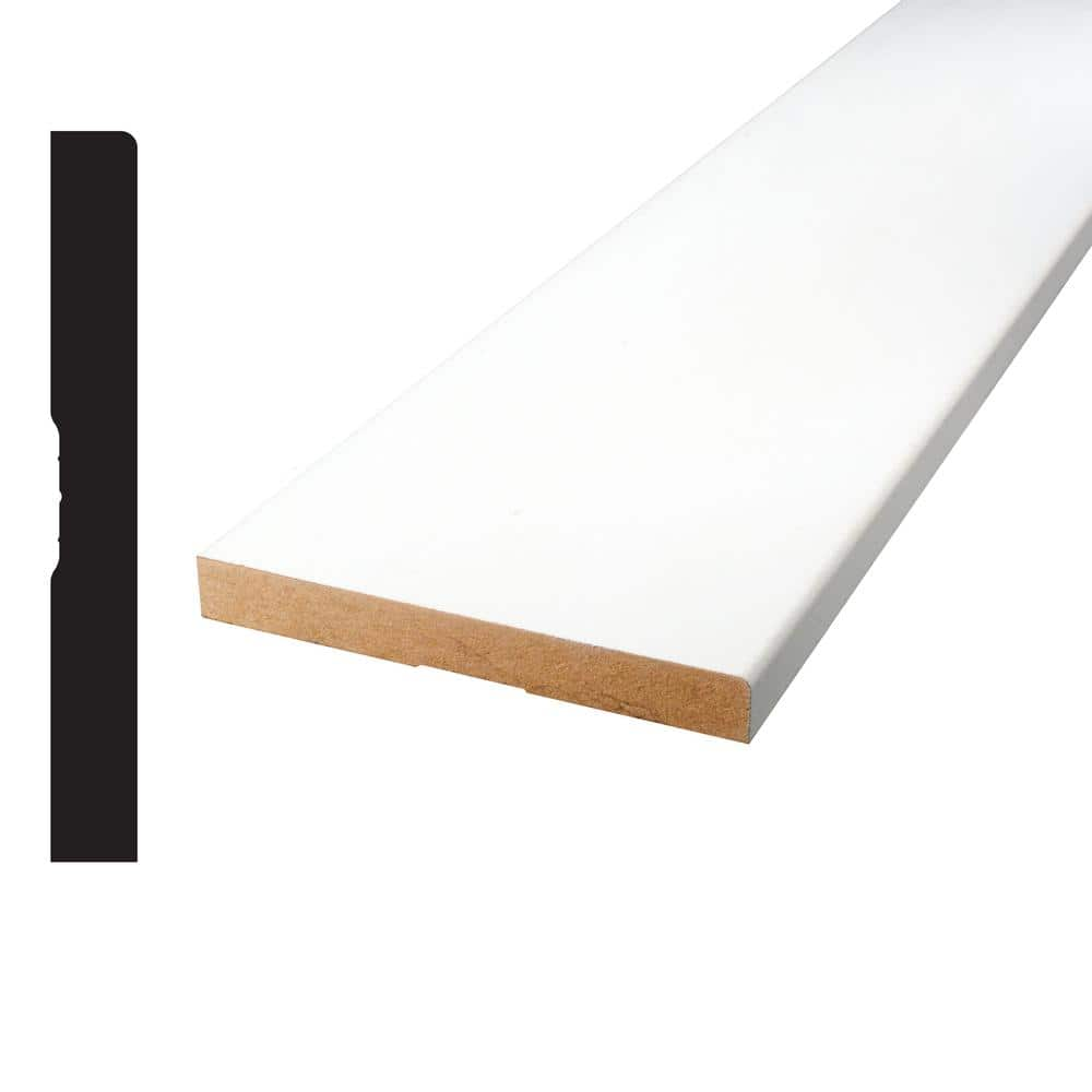 Alexandria Moulding 1/2 in. x 4 in. Craftsman Primed MDF Baseboard ...