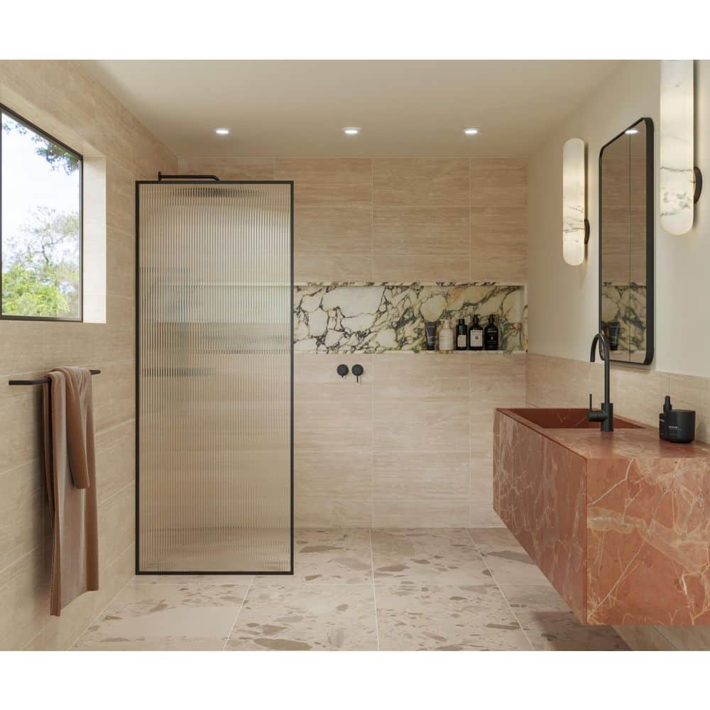 32 in. x 78 in. x .375 in. Framed Shower Door Single Fixed Panel Fluted price history on PriceWatchPro