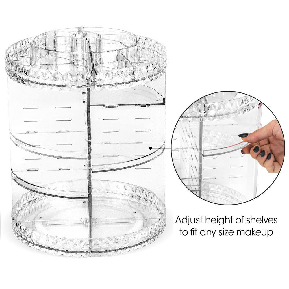 Clear Rotating Multi-Tier Cosmetic Organizer with Divided Slots