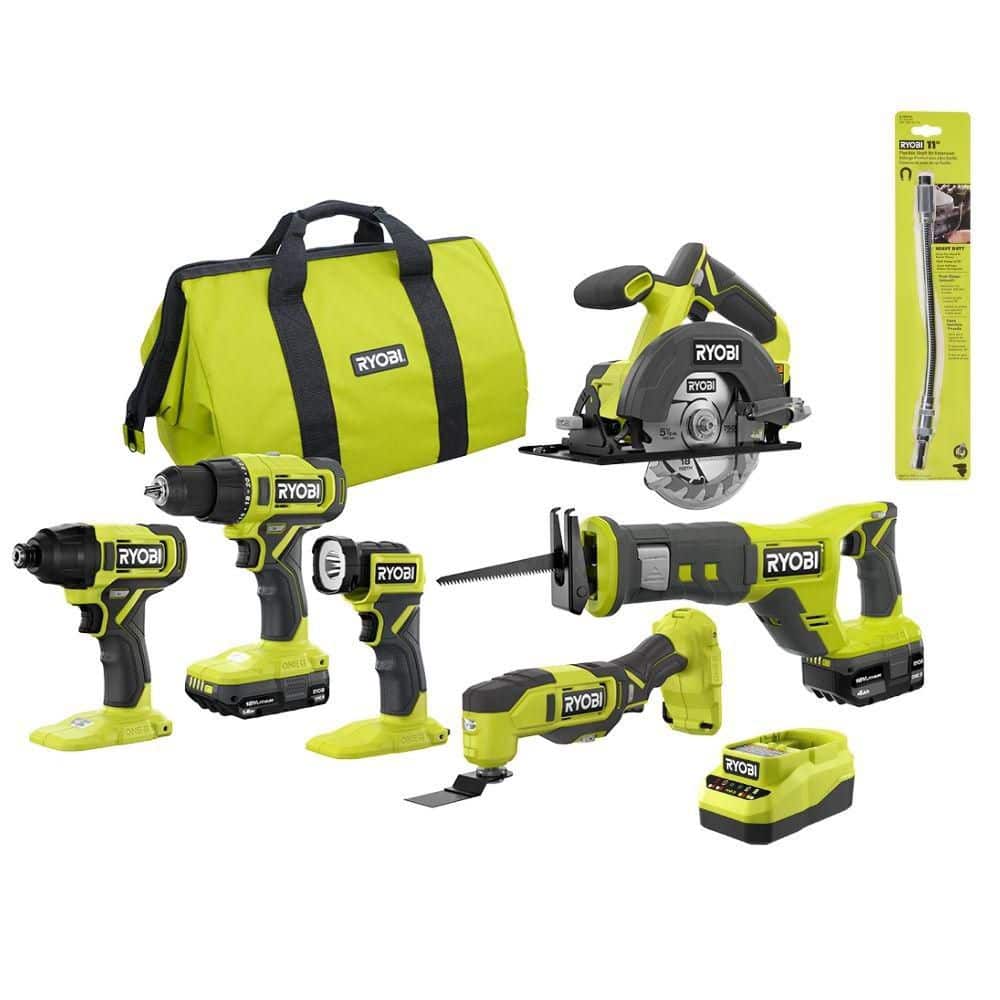ONE+ 18V Cordless 6-Tool Combo Kit with 1.5 Ah Battery, 4.0 Ah Battery, Charger, and 11 in. Flexible Shaft Bit Holder price history on PriceWatchPro