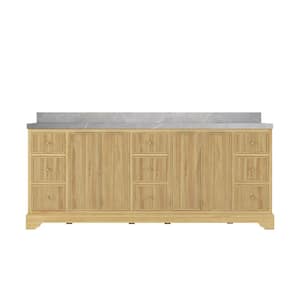 Austin Teak 84 in. W x 22 in. D x 36 in. H Double Sink Bath Vanity in Whitewashed with 2" Pearl Gray Top