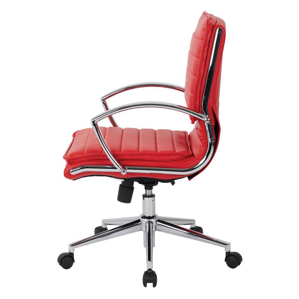 Executive Mid-Back Swivel Chair in Red Leather with Chrome Base