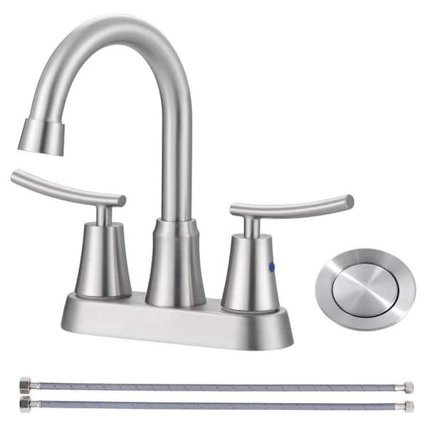 4 in. Centerset Double Handle Bathroom Sink Faucet, Basin Faucet with Pop-Up Drain and Supply Line in Brushed Nickel
