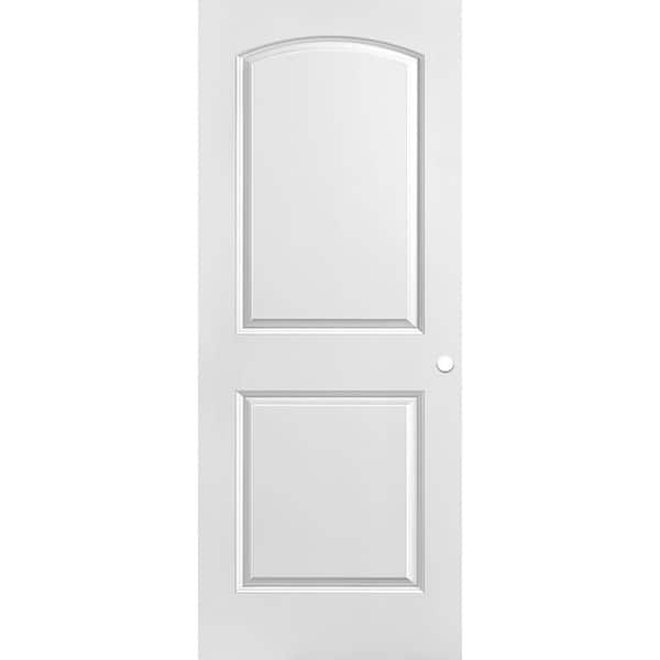 Masonite 32 in. x 80 in. 2 Panel Roman Smooth Round Top Hollow Core Primed Composite Interior Door Slab with Bore