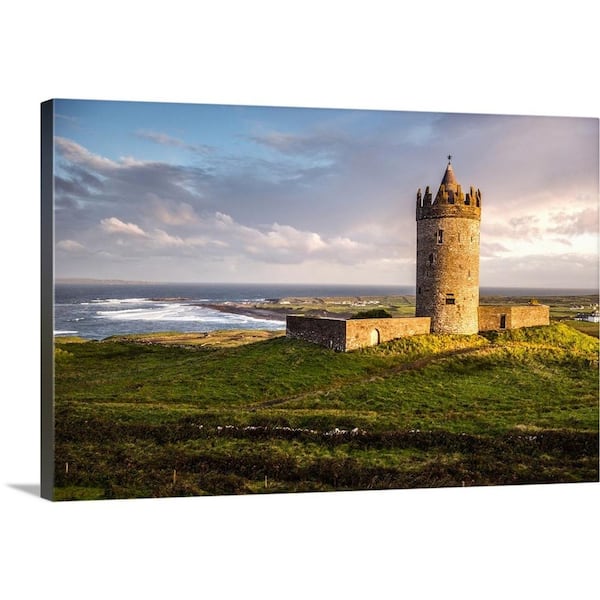 GreatBigCanvas 24 in. x 16 in. "Doonagore Castle at Sunset, Droolin, Ireland" by Circle Capture Canvas Wall Art