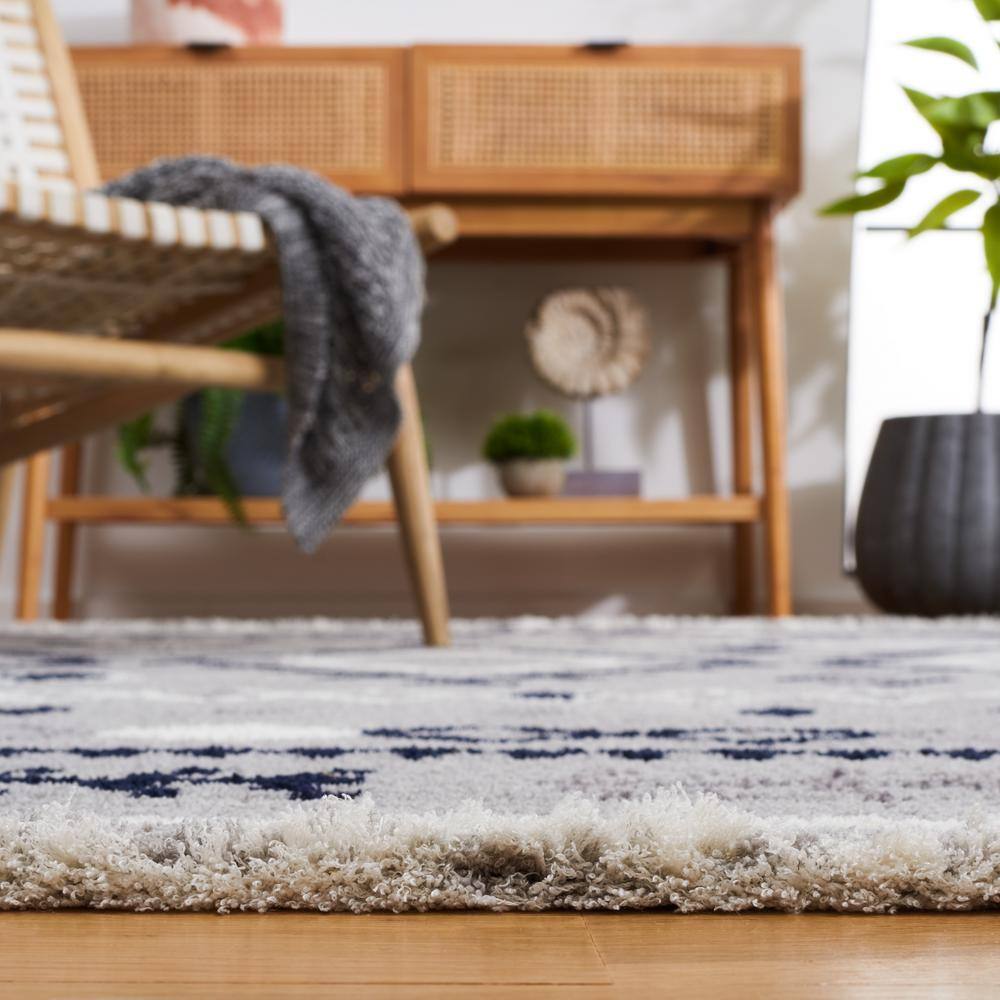 Gray and Navy Rectangular Synthetic Hand-knotted Area Rug, 4' x 6'