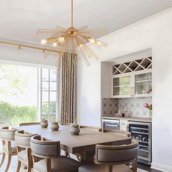 TinHon Modern 6-Light Gold Sputnik Chandelier with Adjustable Rods