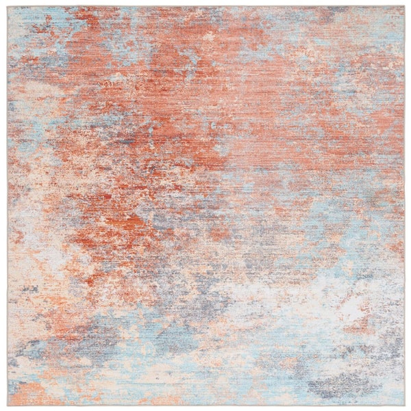 SAFAVIEH Malibu Rust/Aqua 6 ft. x 6 ft. Machine Washable Patchy Distressed Square Area Rug