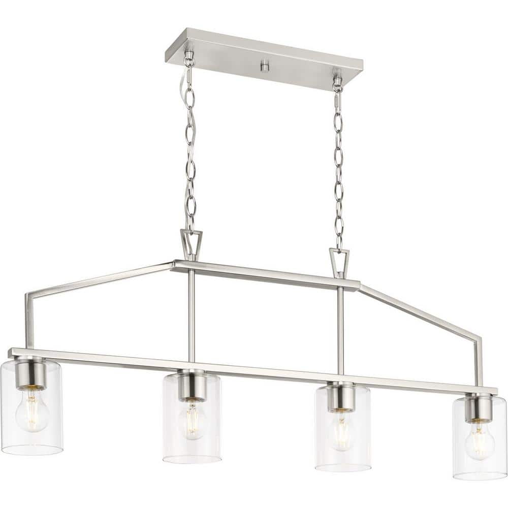 Goodwin Brushed Nickel 4-Light Linear Island Chandelier with Clear Glass Shades