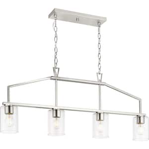 Goodwin 40.375 in. 4-Light Brushed Nickel Modern Farmhouse Island Light Chandelier with Clear Glass Shade