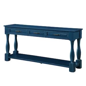 63.4 in. W x 14.6 in. D x 30 in. H Navy Blue Linen Cabinet with 3-Drawer Console Table, Shelf and Pine Legs