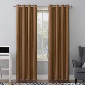 Duran Pecan Polyester Solid 50 in. W x 63 in. L Noise Cancelling Grommet Blackout Curtain (Single Panel)