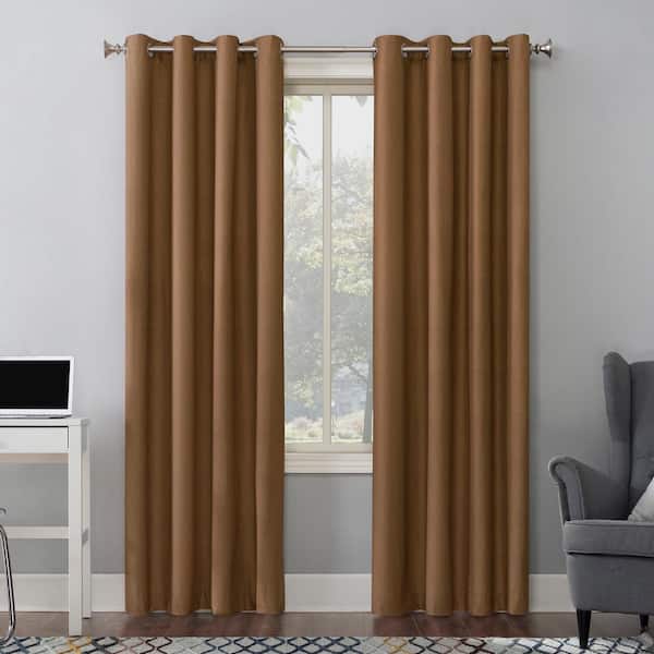 Sun Zero Duran Pecan Polyester Solid 50 in. W x 63 in. L Noise Cancelling Grommet Blackout Curtain (Single Panel)
