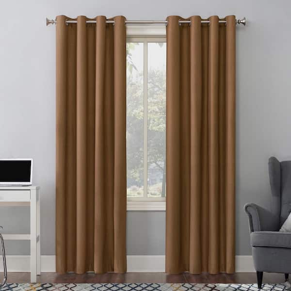 Sun Zero Duran Pecan Polyester Solid 50 in. W x 95 in. L Noise Cancelling Grommet Blackout Curtain (Single Panel)