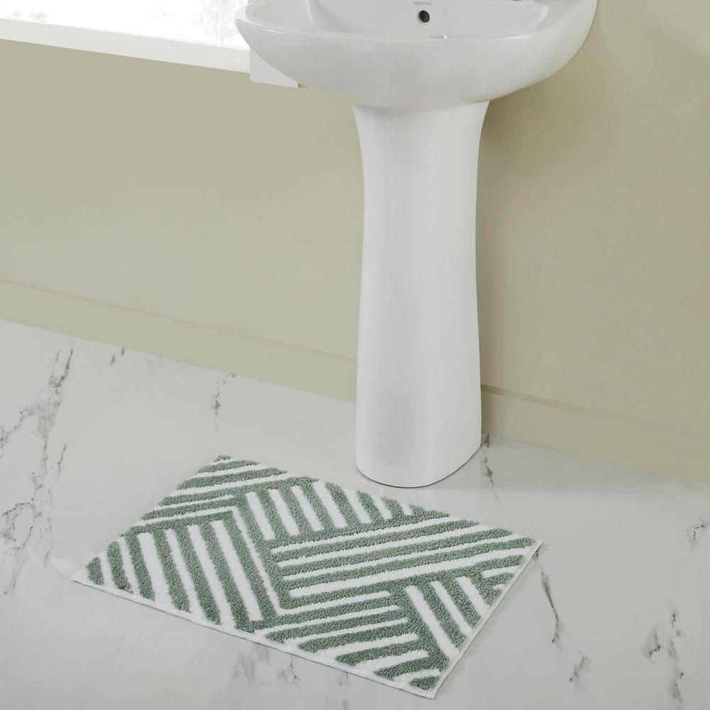 Geo Lines 18 in. x 27 in. Green Polyester Rectangle Bath Rug price history on PriceWatchPro